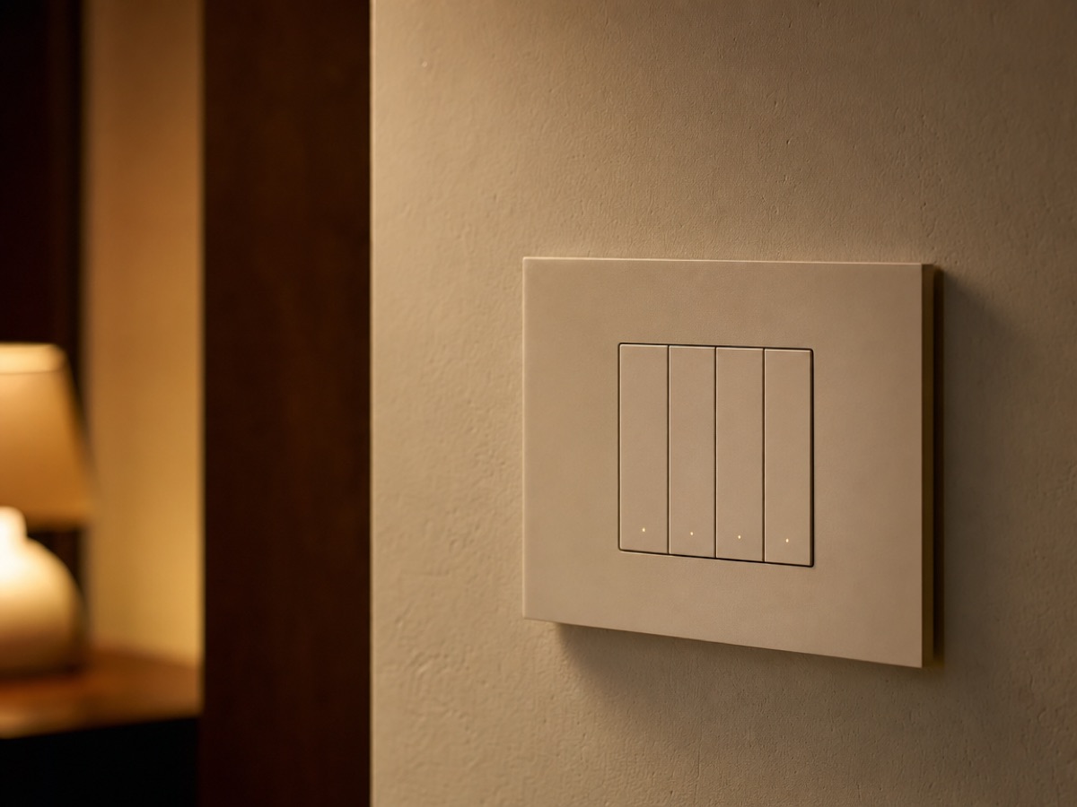 A Lipi smart switch on a wall at dusk